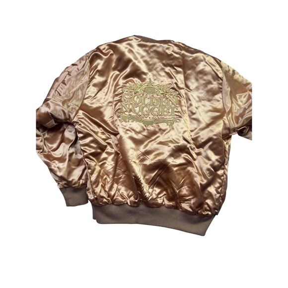 VTG Mirage Las Vegas reversible Golden Nugget Satin Look Shiny Bomber Jacket L - Picture 6 of 13